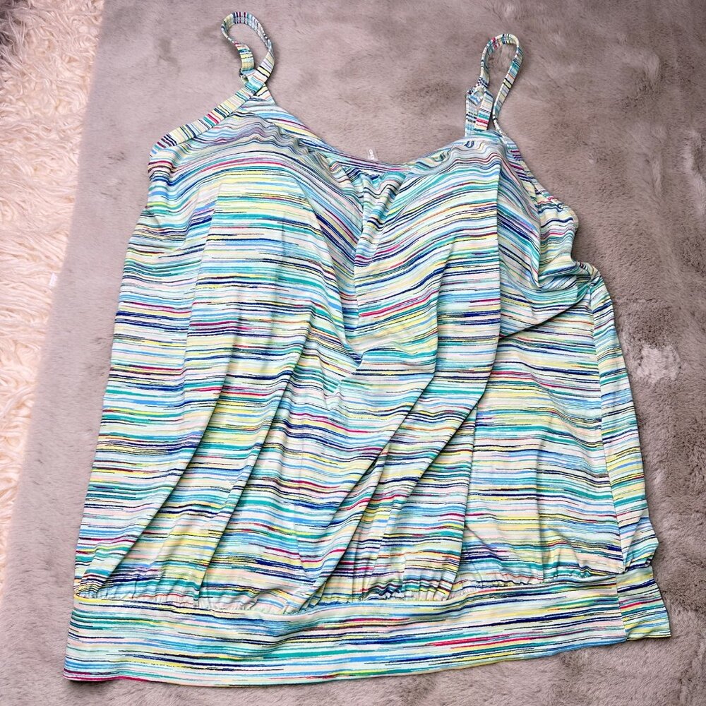 Lands End Swim Top Womens 16L Tankini Blouson Tummy Hiding Adjustable Straps NEW